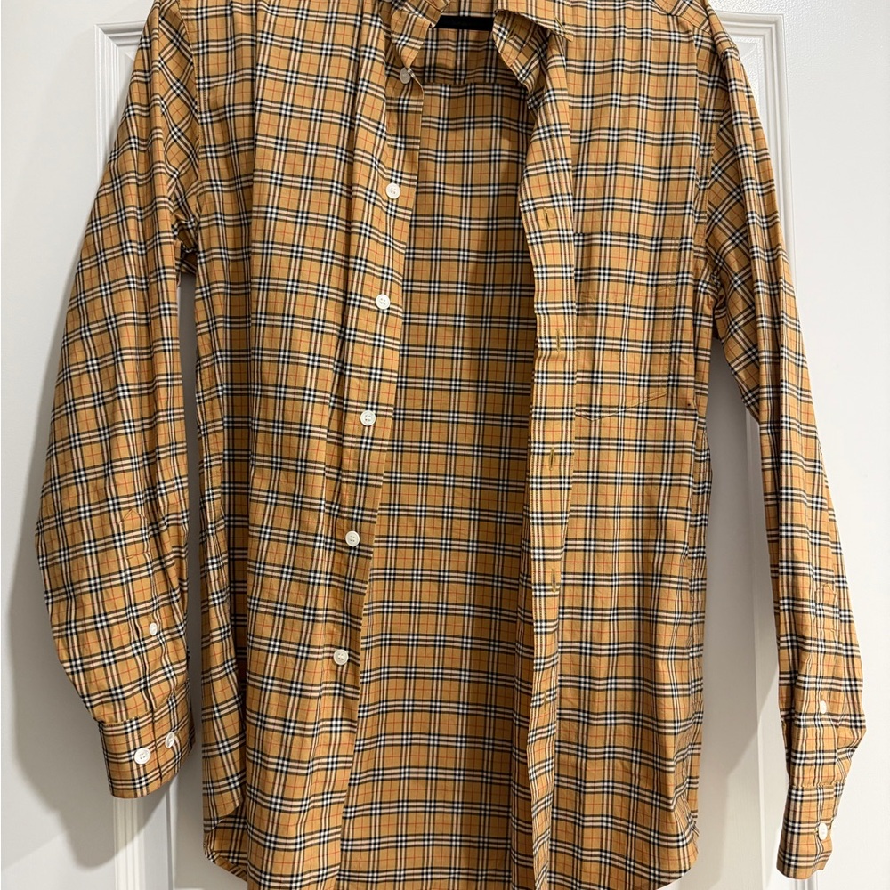 Burberry Beige and Black Plaid Casual Shirt